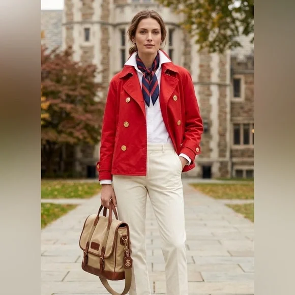 Ralph Lauren Women’s red cotton nautical jacket coat gold buttons preppy petit L - Picture 1 of 7